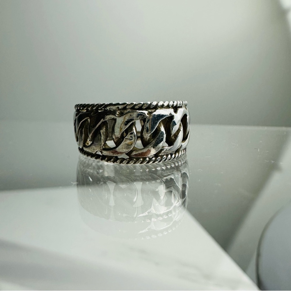 Vintage 925 Sterling Silver Wide Chain-Link Band Ring, Size 7.5 - Picture 5 of 9